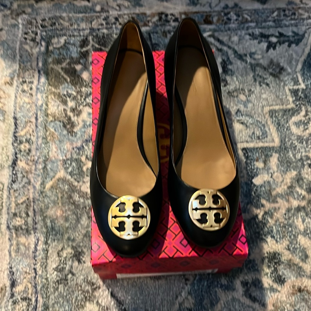 Tory Burch Chelsea 50mm Nappa Leather Pump Shoes Black Sz-9 NWOB Block Heel